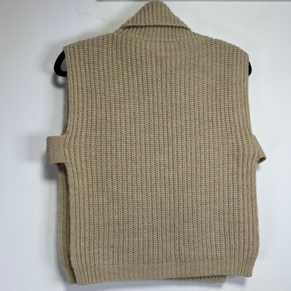 StilEstro Chunky Ribbed Turtleneck Open-Side Sweater Vest | One Size | Tan Vest - Picture 5 of 8